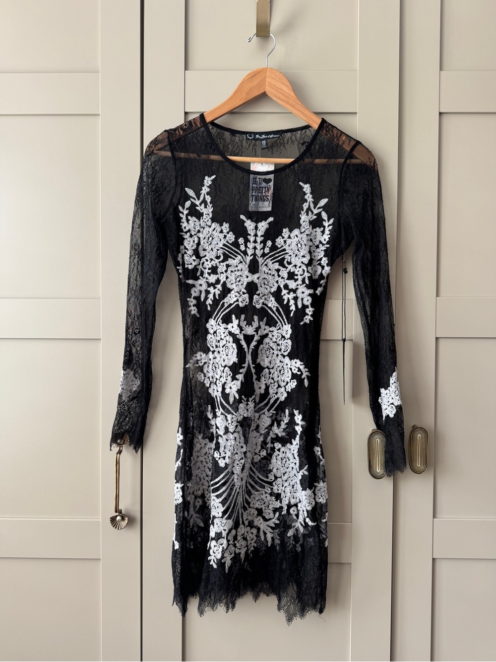 Black Lace Sheath Dress with White Floral Embroidery For Love & Lemons